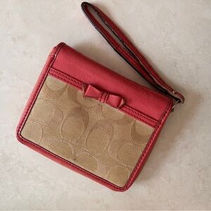 Vintage Coach Pink and Tan Bow Wristlet